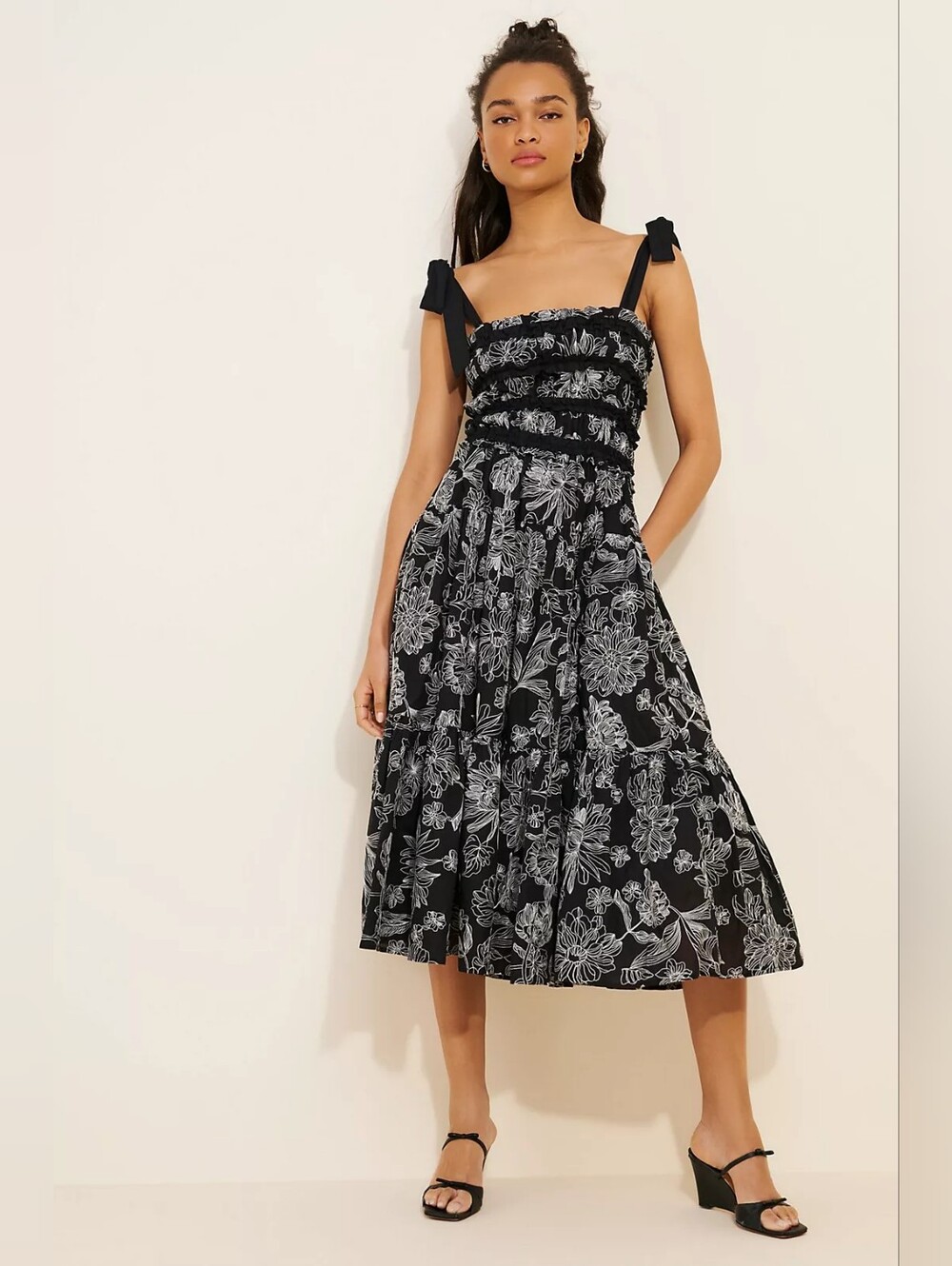 Anthropologie En Saison Magdalen Smocked Midi Dress Embroidered Cotton XS NWT